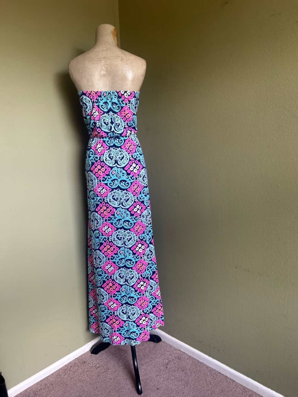 Lilly Pulitzer Strapless Maxi Dress in Blue & Pink Pattern - Picture 3 of 11